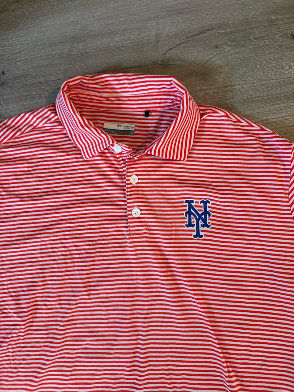 Men's Columbia Striped Mets Polo Shirt L